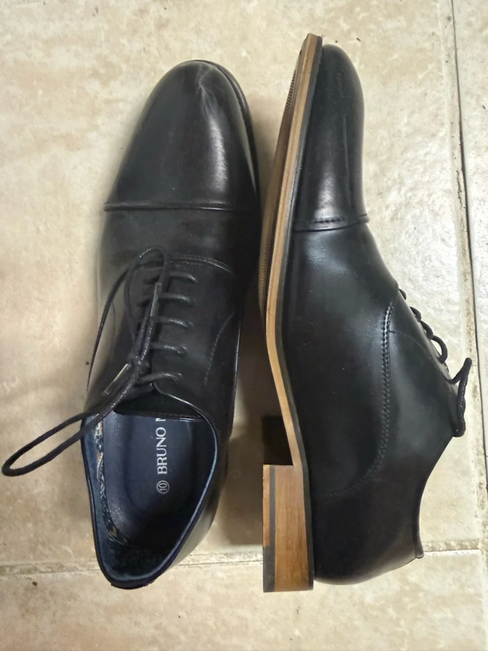 Bruno Marc Black Leather Cap-Toe Oxford - Men Size 10